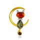 Gilded Crescent Brooch With Tiny Kitten, image 