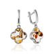 Clover Motif Mosaic Amber Earrings, image 