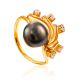 Chic Dark Pearl Ring With Dazzling Crystals, Ring Size: 8.5 / 18.5, image 
