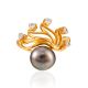 Chic Dark Pearl Ring With Dazzling Crystals, Ring Size: 8.5 / 18.5, image , picture 3