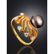 Chic Dark Pearl Ring With Dazzling Crystals, Ring Size: 8.5 / 18.5, image , picture 2