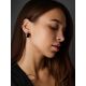 Geometric Golden Earrings With Synthetic Garnet, image , picture 4