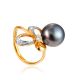Classy Dark Pearl Ring With Shimmering Crystals, Ring Size: 6 / 16.5, image 