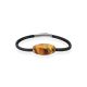 Leather Strap Bracelet With Textured Amber Centerstone, image 