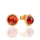 Gilded Earrings With Cognac Amber Centerpiece, image 
