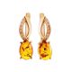 Cognac Amber Earrings In Gold With Crystals The Raphael, image 