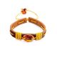 Leather Pull And Tie Bracelet With Cognac Amber The Copacabana, image 