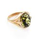 Bold Gold-Plated Ring With Green Amber The Astrid, Ring Size: 12 / 21.5, image 