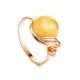 Honey Amber Ring In Gold-Plated Silver With Crystals The Swan, Ring Size: 13 / 22, image 