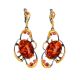 Drop Gold-Plated Earrings With Cognac Amber And Crystals The Pompadour, image 