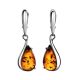 Sterling Silver Drop Earrings With Cognac Amber The Gioconda, image 