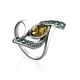 Sterling Silver Amber Ring With Green Crystals The Raphael, Ring Size: 12 / 21.5, image 