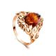 Romantic Glamour Amber Ring In Gold-Plated Sterling Silver The Luxor, Ring Size: 6.5 / 17, image 