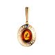 Oval Gold-Plated Pendant With Cognac Amber The Ellas, image 