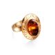 Adjustable Cognac Amber Ring In Gold-Plated Silver The Ellas, Ring Size: Adjustable, image 