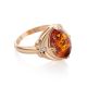 Cognac Amber Ring In Gold-Plated Silver With Crystals The Albertina, Ring Size: 7 / 17.5, image 