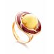 Amber and Red Enamel Ring In Gold-Plated Silver The Empire, Ring Size: 9.5 / 19.5, image 