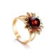 Gold-Plated Ring With Bright Cherry Amber The Aster, Ring Size: 8 / 18, image 