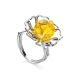 Lovely Floral Amber Ring In Sterling Silver The Daisy, Ring Size: Adjustable, image 