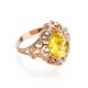 Romantic Glamour Amber Ring In Gold-Plated Sterling Silver The Luxor, Ring Size: 8.5 / 18.5, image 