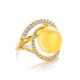 Bold Gold-Plated Cocktail Ring With Honey Amber And Crystals The Venus, Ring Size: 7 / 17.5, image 