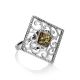 Cocktail Silver Ring With Green Amber The Arabesque, Ring Size: 10 / 20, image 
