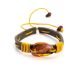 Brown Leather Tie Bracelet With Cognac Amber The Copacabana, image 