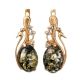 Gold-Plated Earrings With Green Amber And Crystals The Swan, image 