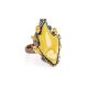 Adorable Sterling Silver Ring With Leaf Cut Amber The Canada, Ring Size: Adjustable, image 