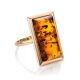 Bold Gold-Plated Ring With Cognac Amber The Chelsea, Ring Size: 12 / 21.5, image 