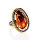 Cognac Amber Adjustable Ring In Gold-Plated Silver The Triumph, Ring Size: Adjustable, image 