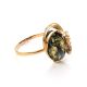 Gold-Plated Ring With Green Amber And Crystals The Swan, Ring Size: 8 / 18, image 