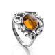 Filigree Silver Cocktail Ring With Cognac Amber The Tivoli, Ring Size: 7 / 17.5, image 