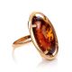 Bold Gold-Plated Cocktail Ring With Cognac Amber The Elegy, Ring Size: 9 / 19, image 