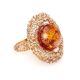 Gorgeous Amber Ring In Gold-Plated Silver With Crystals The Venus, Ring Size: 6.5 / 17, image 