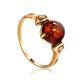 Cognac Amber Ring In Gold-Plated Silver With Crystals The Sambia, Ring Size: 8.5 / 18.5, image 
