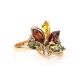 Multicolor Amber Ring In Gold-Plated Silver With Crystals The Verbena, Ring Size: 10 / 20, image 