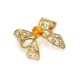Cute Bright Gold Plated Brooch With Amber And Crystals The Belouna, image 