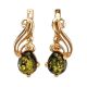 Adorable Green Amber Earring In Gold The Swan, image 