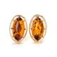 Oval Gold-Plated Earrings With Cognac Amber The Elegy, image 