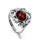 Bold Silver Cocktail Ring With Cherry Amber The Tivoli, Ring Size: 6 / 16.5, image 