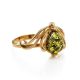 Golden Ring With Green Amber The Swan, Ring Size: 9 / 19, image 