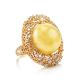 Bold Honey Amber Ring In Gold-Plated Silver With Crystals The Venus, Ring Size: 7 / 17.5, image 