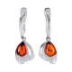 Adorable Silver Drop Earrings With Cognac Amber The Bee, image 