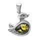 Silver Duck Pendant With Green Amber, image 