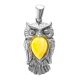 Sterling Silver Owl Pendant With Honey Amber, image 