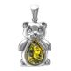 Silver Teddy Bear Pendant With Green Amber, image 