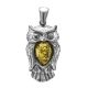 Silver Owl Pendant With Green Amber, image 