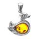 Silver Duck Pendant With Cognac Amber, image 