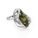 Bold Green Amber Ring In Sterling Silver The Illusion, Ring Size: 6.5 / 17, image 